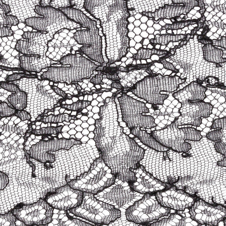 Black Flowers and Scallops Re-Embroidered Lace Trim with Eyelash Fringe - 8"