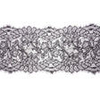 Black Flowers and Scallops Re-Embroidered Lace Trim with Eyelash Fringe - 8"
