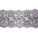 Black Flowers and Scallops Re-Embroidered Lace Trim with Eyelash Fringe - 8"
