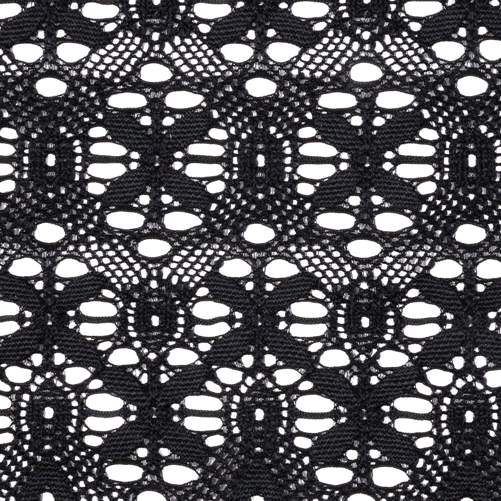 Midnight Crosses and Arches Stretch Lace Trim with Scalloped Edges - 6.5"