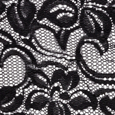 Black Floral Stretch Lace with Scalloped Edges - 6"