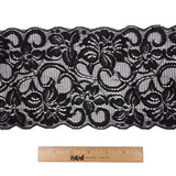 Black Floral Stretch Lace with Scalloped Edges - 6"