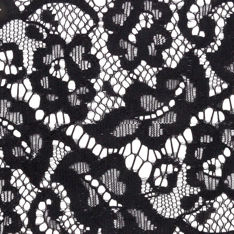 Black Floral Scrolls Lace Trim with Eyelash Fringe Edges - 3.5"