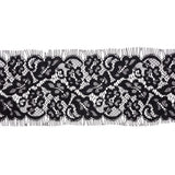 Black Floral Scrolls Lace Trim with Eyelash Fringe Edges - 3.5"