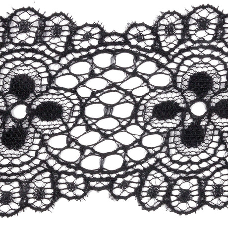 Black Flowers and Medallions Scalloped Lace Trim - 2.5"