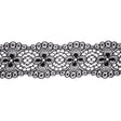 Black Flowers and Medallions Scalloped Lace Trim - 2.5"
