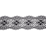 Black Flowers and Medallions Scalloped Lace Trim - 2.5"