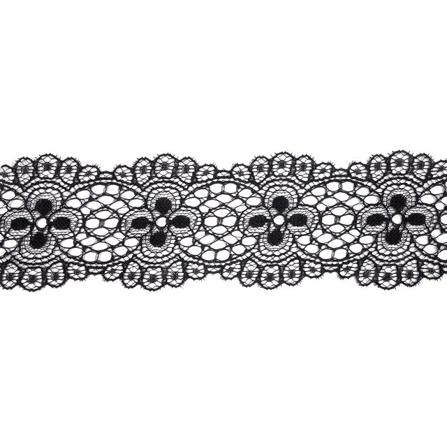 Black Flowers and Medallions Scalloped Lace Trim - 2.5"