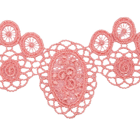 Salmon Pink Geometric Flowers and Medallions Venise Lace Trim - 2"