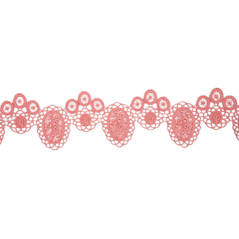 Salmon Pink Geometric Flowers and Medallions Venise Lace Trim - 2"