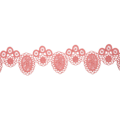 Salmon Pink Geometric Flowers and Medallions Venise Lace Trim - 2"