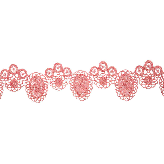 Salmon Pink Geometric Flowers and Medallions Venise Lace Trim - 2"