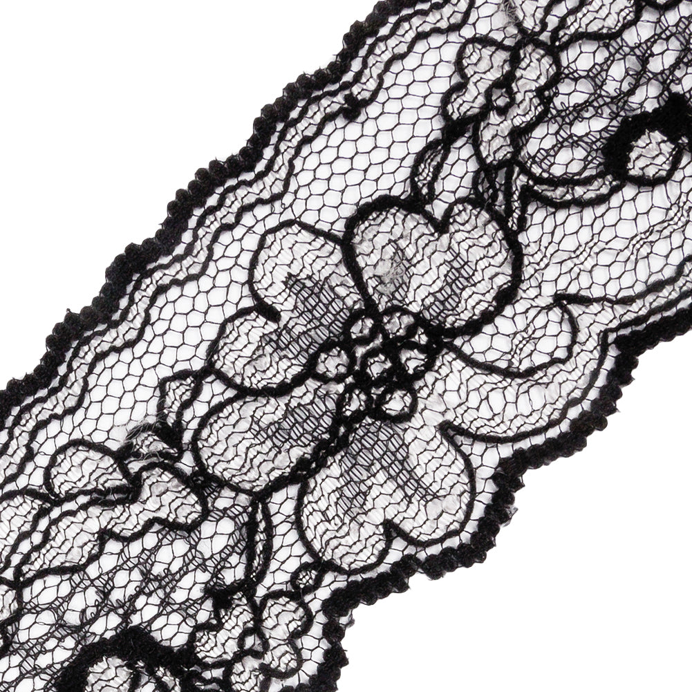Black and White Floral Re-Embroidered Lace Trim - 1.875"