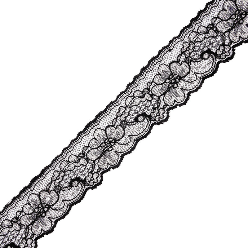 Black and White Floral Re-Embroidered Lace Trim - 1.875"