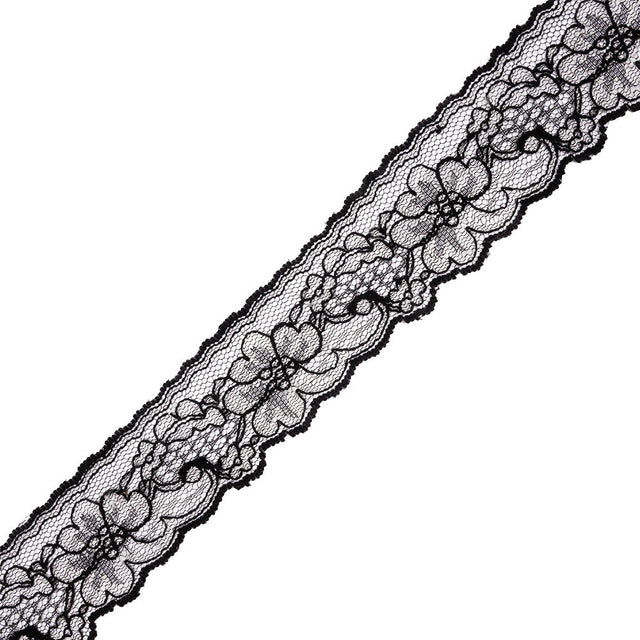 Black and White Floral Re-Embroidered Lace Trim - 1.875"