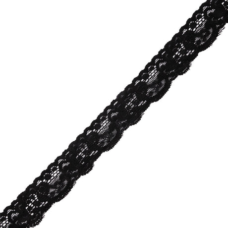 Black Floral Stretch Lace Trim - 1.25"