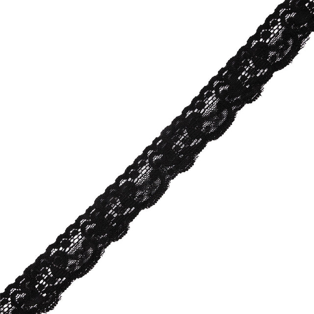Black Floral Stretch Lace Trim - 1.25"
