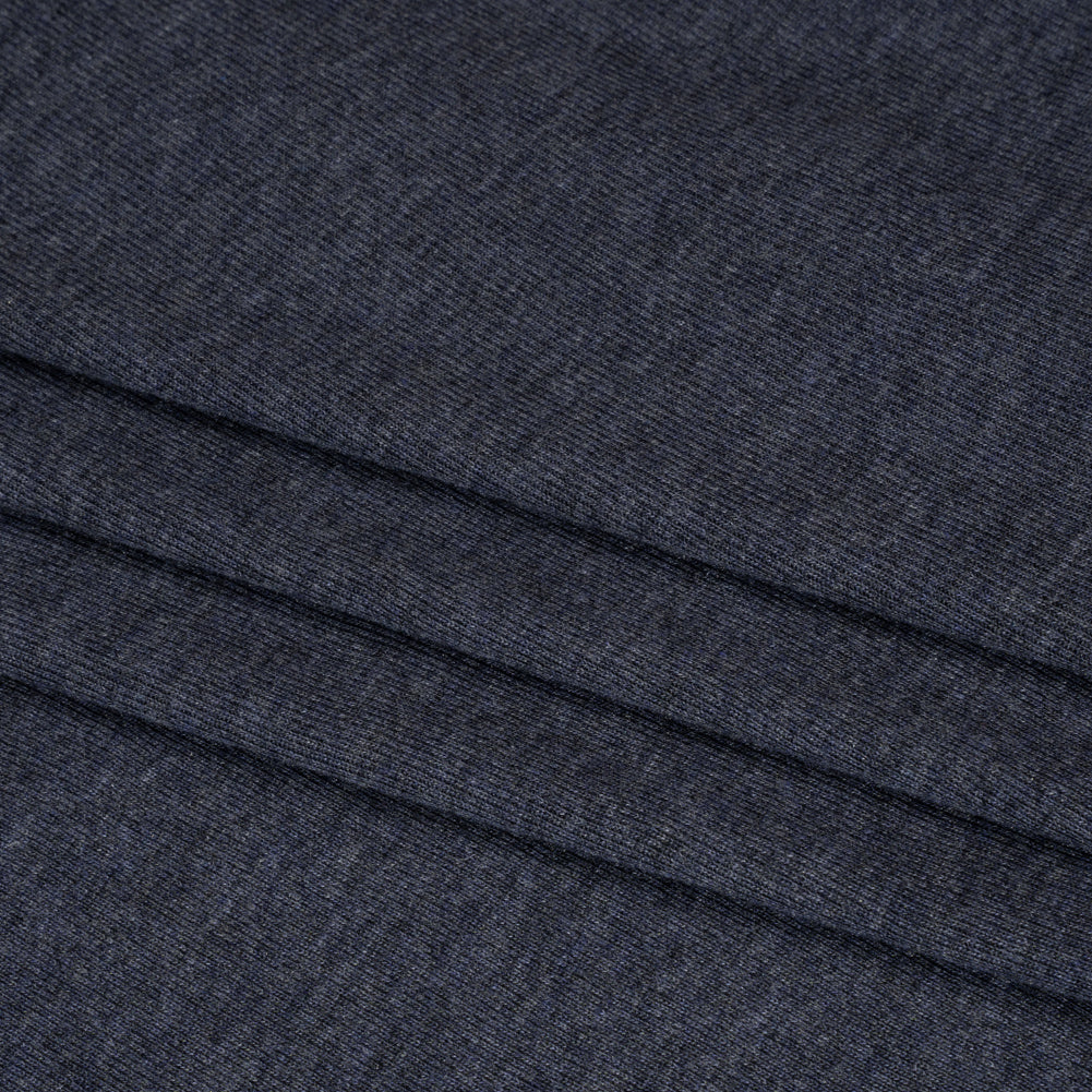 Cotton and Modal 1x1 Rib Knit - Heathered Navy Blue