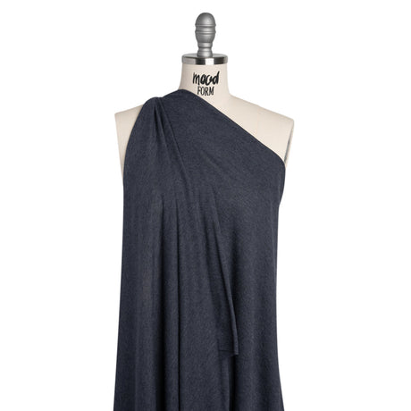 Cotton and Modal 1x1 Rib Knit - Heathered Navy Blue