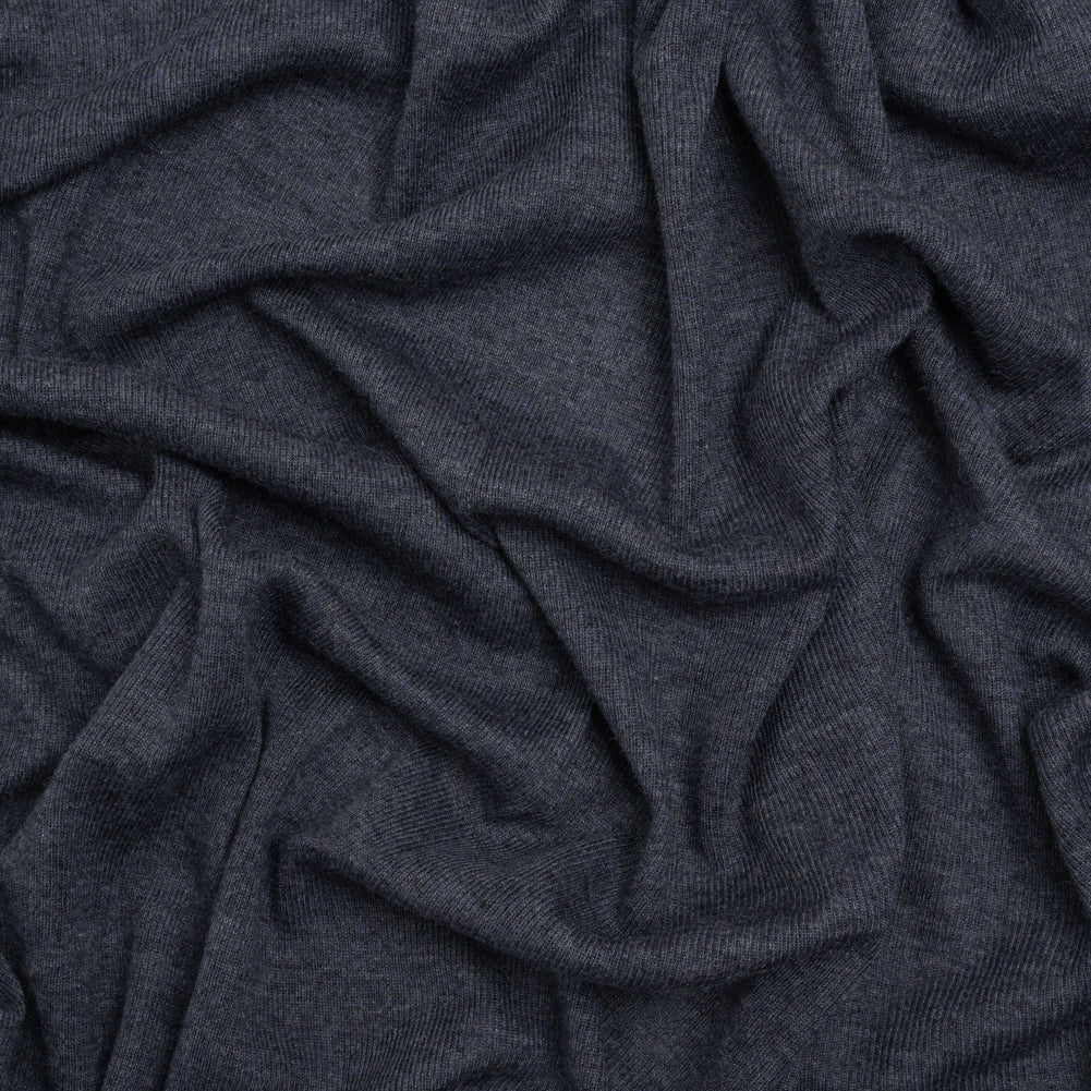 Cotton and Modal 1x1 Rib Knit - Heathered Navy Blue