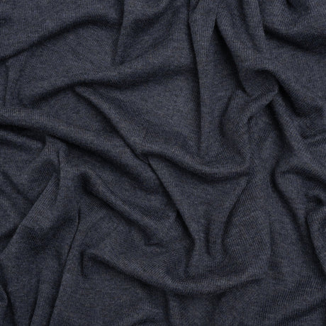 Cotton and Modal 1x1 Rib Knit - Heathered Navy Blue