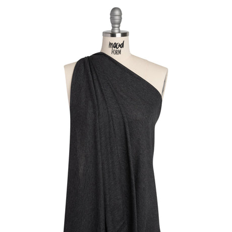 Cotton and Modal 1x1 Rib Knit - Heathered Dark Gray