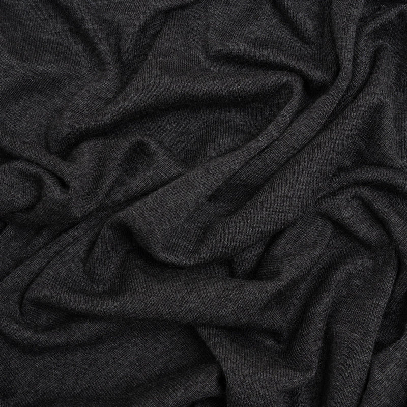 Cotton and Modal 1x1 Rib Knit - Heathered Dark Gray
