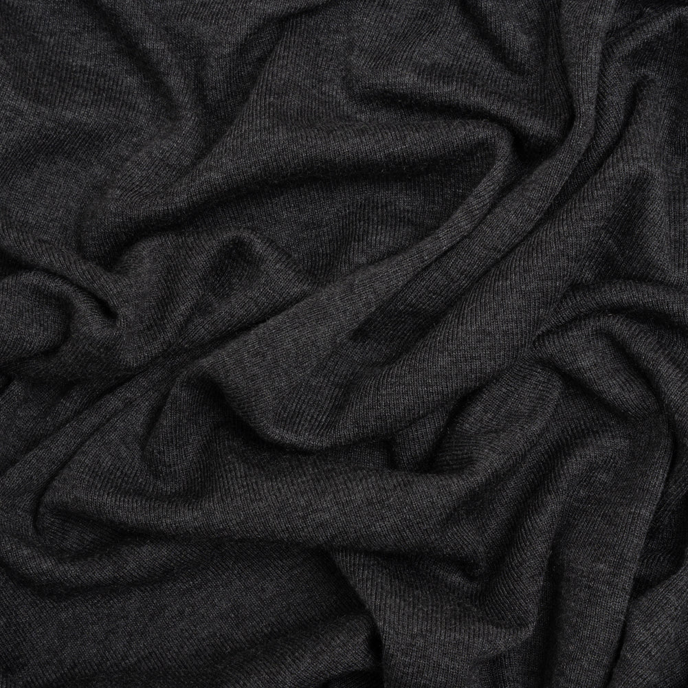 Cotton and Modal 1x1 Rib Knit - Heathered Dark Gray