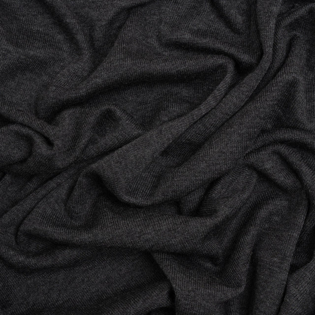 Cotton and Modal 1x1 Rib Knit - Heathered Dark Gray
