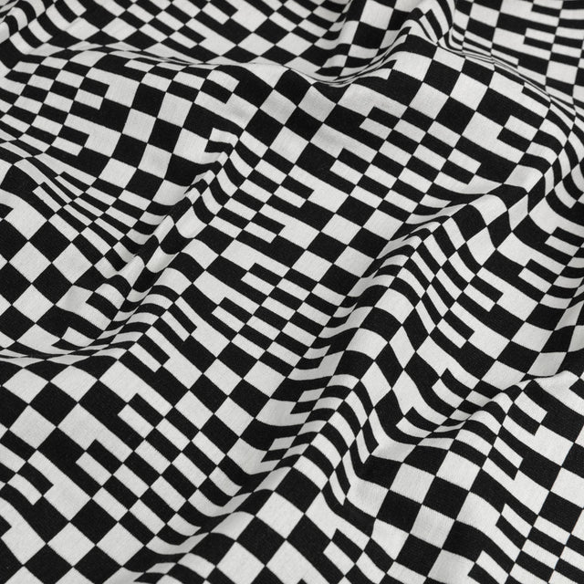 Trina Turk Black and White Geometric Stretch Cotton Double Cloth