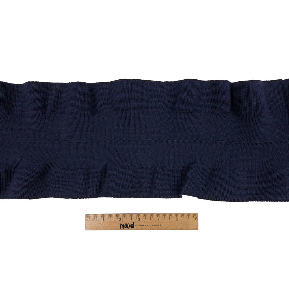 Navy Ruffled Foldover Rib Knit Trim - 39" x 6"