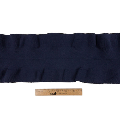 Navy Ruffled Foldover Rib Knit Trim - 39" x 6"