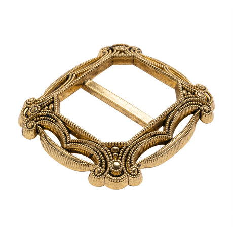 Famous NYC Designer Antique Gold Metallic Filigree Plastic Slider Buckle 2.5" x 2.125"