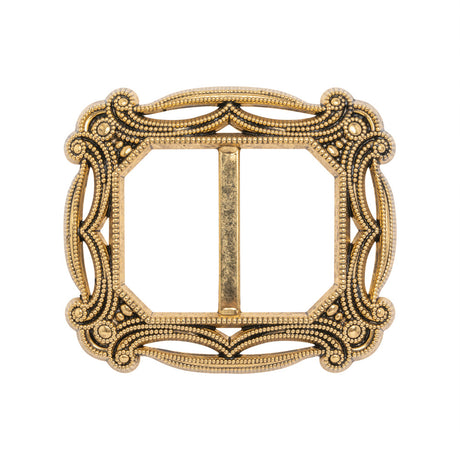 Famous NYC Designer Antique Gold Metallic Filigree Plastic Slider Buckle 2.5" x 2.125"