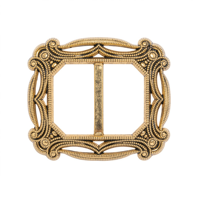 Famous NYC Designer Antique Gold Metallic Filigree Plastic Slider Buckle 2.5" x 2.125"