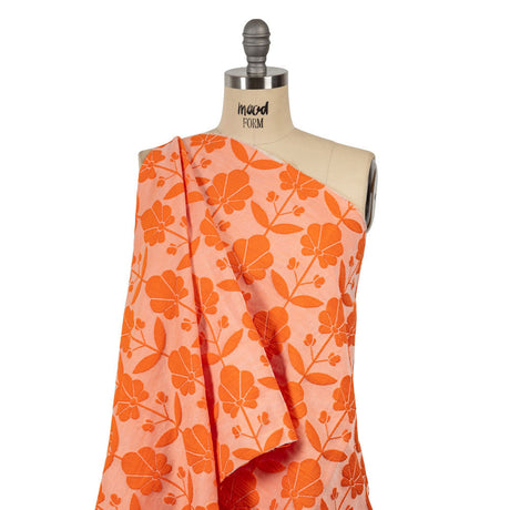 Trina Turk Pale Peach and Orange Retro Floral Rows Slubbed Polyester Jacquard