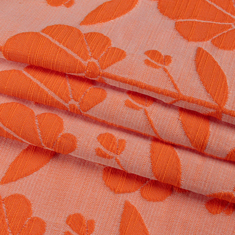 Trina Turk Pale Peach and Orange Retro Floral Rows Slubbed Polyester Jacquard