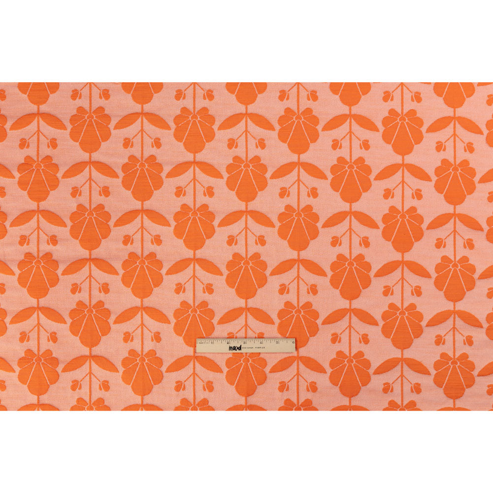Trina Turk Pale Peach and Orange Retro Floral Rows Slubbed Polyester Jacquard