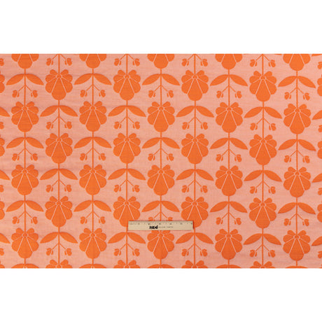 Trina Turk Pale Peach and Orange Retro Floral Rows Slubbed Polyester Jacquard