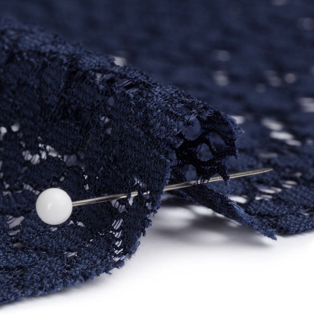 Trina Turk Navy Blue Floral Lace with Finished Scalloped Edges