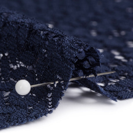 Trina Turk Navy Blue Floral Lace with Finished Scalloped Edges