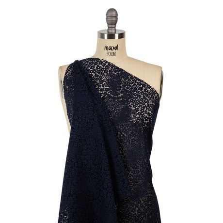 Trina Turk Navy Blue Floral Lace with Finished Scalloped Edges