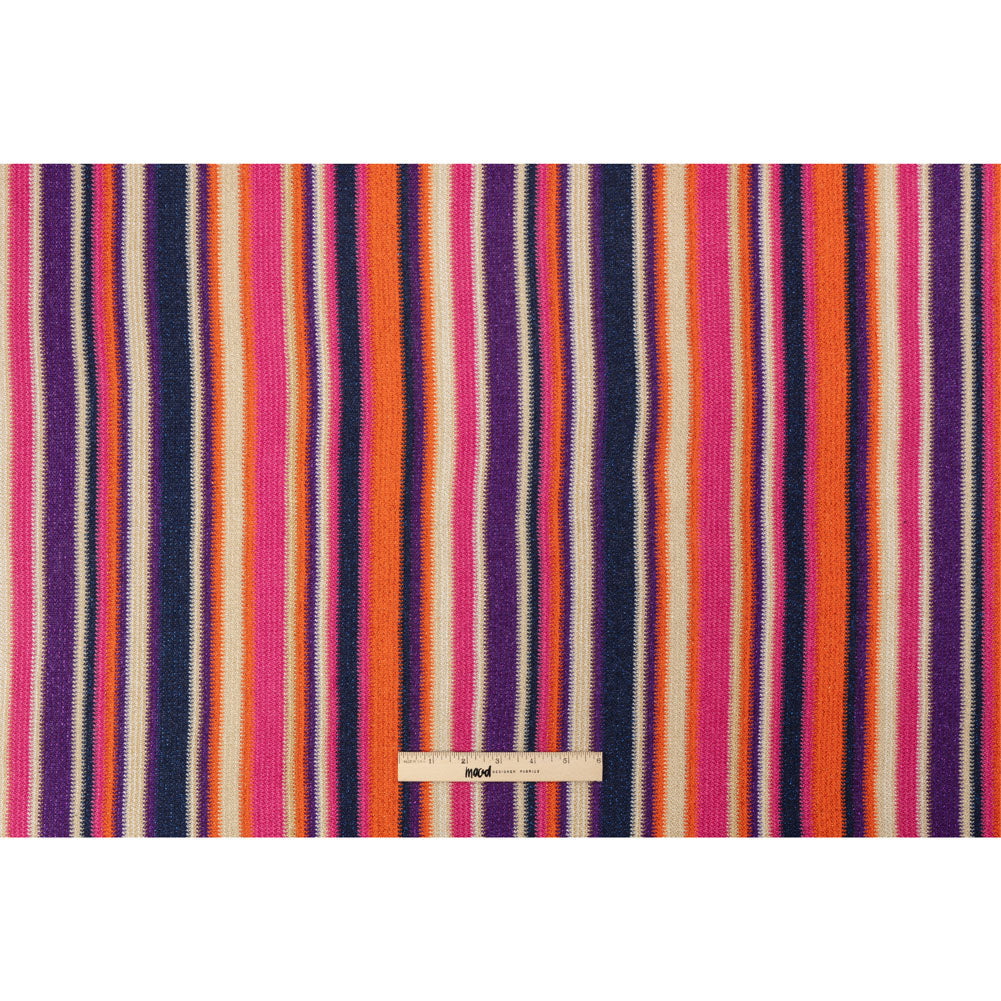 Trina Turk Pink, Orange and Navy Metallic Striped Viscose and Polyester Sweater Knit