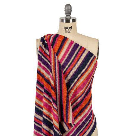 Trina Turk Pink, Orange and Navy Metallic Striped Viscose and Polyester Sweater Knit