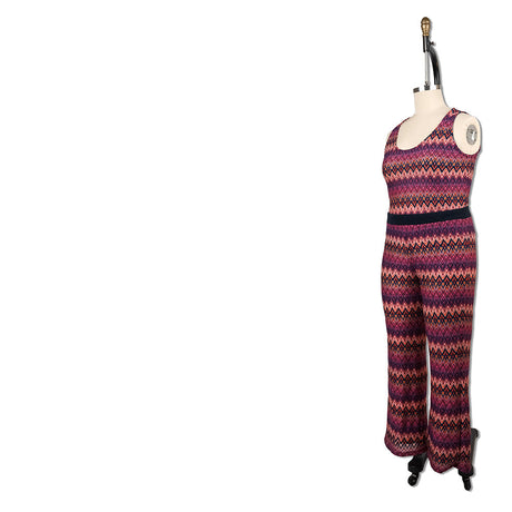 Trina Turk Pink, Navy and Orange Textured Zig Zags Viscose and Polyester Sweater Knit