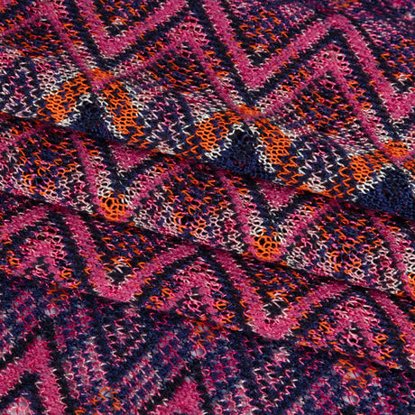 Trina Turk Pink, Navy and Orange Textured Zig Zags Viscose and Polyester Sweater Knit