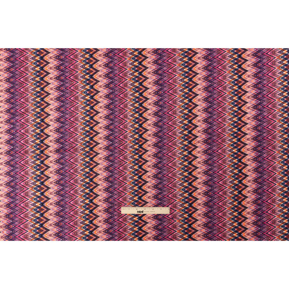 Trina Turk Pink, Navy and Orange Textured Zig Zags Viscose and Polyester Sweater Knit