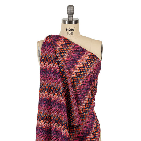 Trina Turk Pink, Navy and Orange Textured Zig Zags Viscose and Polyester Sweater Knit