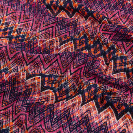Trina Turk Pink, Navy and Orange Textured Zig Zags Viscose and Polyester Sweater Knit