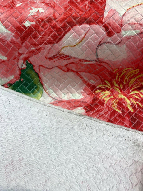 Kelly Ripa Swoon Fiesta Red Green Matelasse Cotton Polyester Fabric - Watercolor Floral, 54" Width (1 Yard)